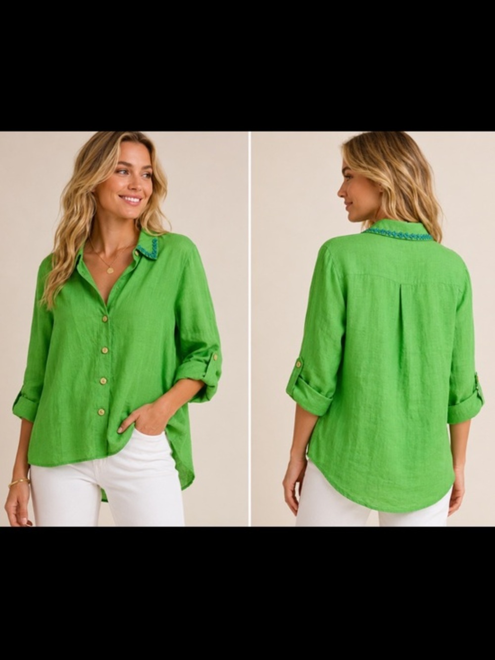 NEW vintage kaktus green linen coat with embroidery and